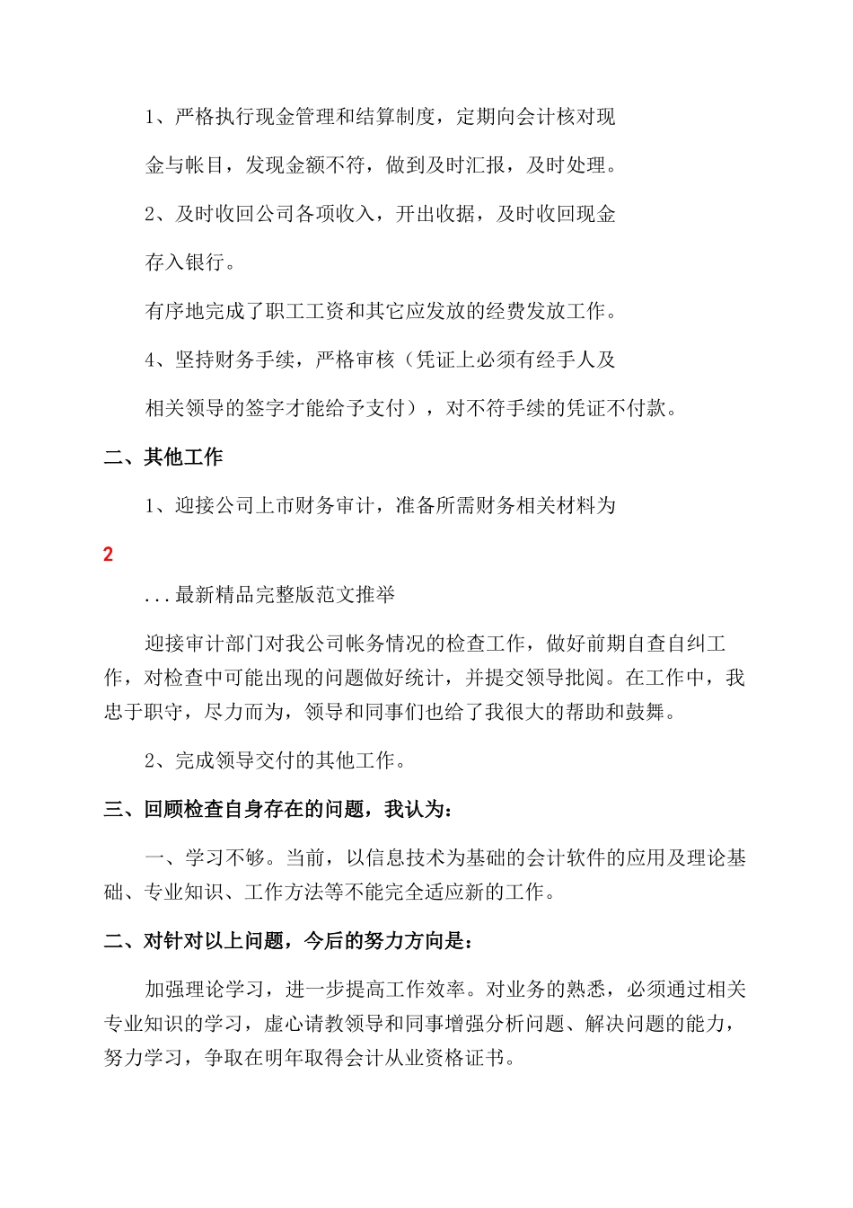 财务出纳个人精编工作小结例文_第2页