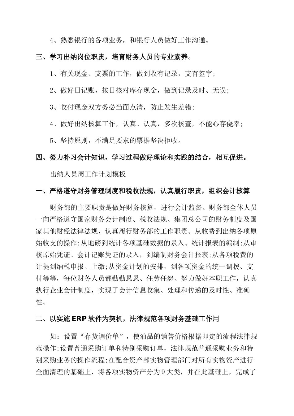 财务出纳人员工作计划范文_第2页