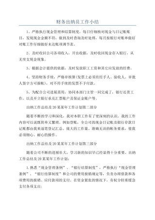 财务出纳员工作小结
