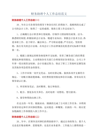 财务助理个人工作总结范文