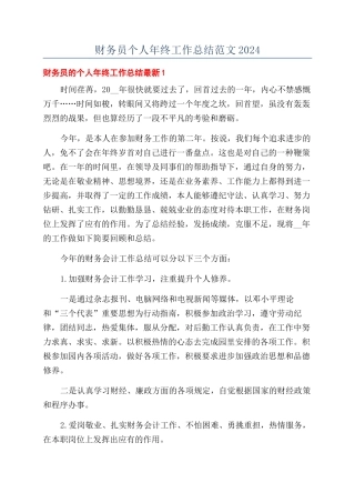 财务员个人年终工作总结范文2024