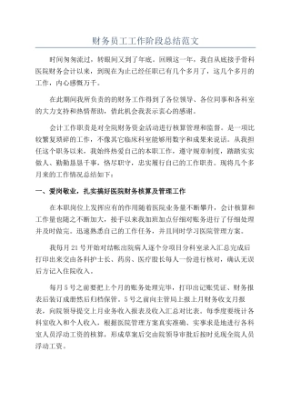 财务员工工作阶段总结范文
