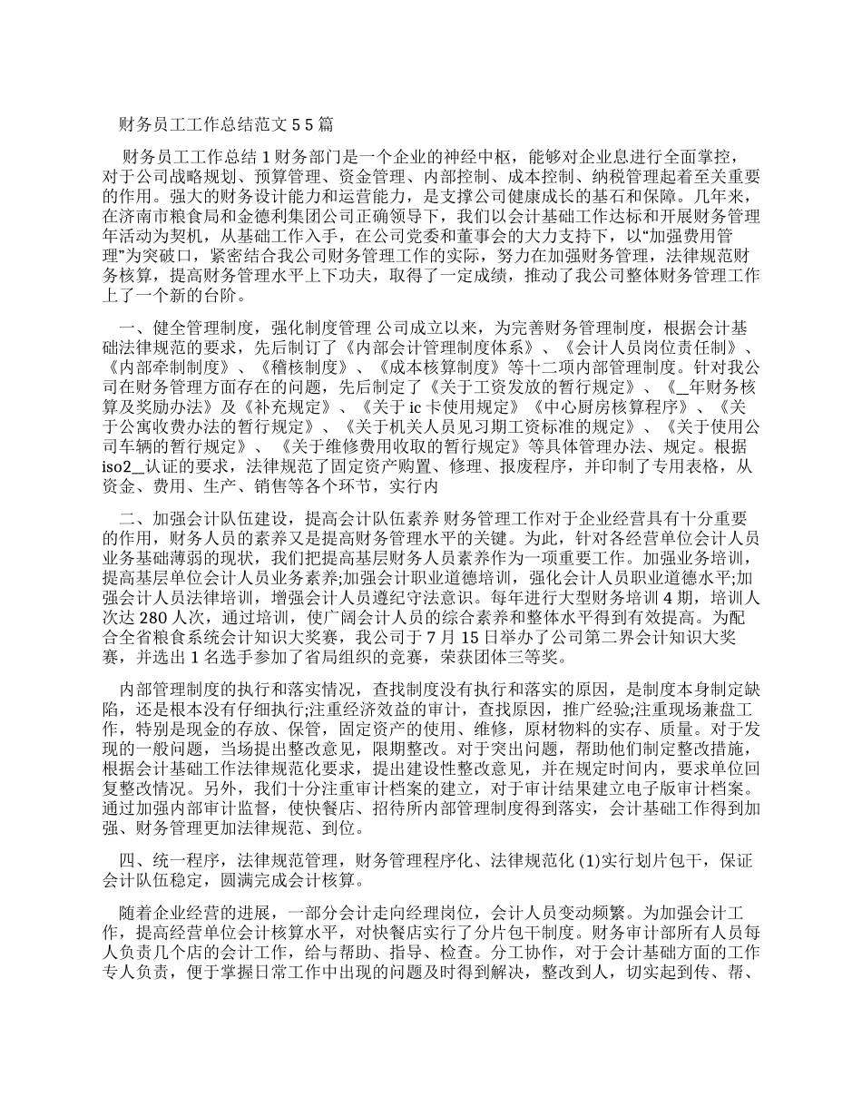 财务员工工作总结例文2024_第1页
