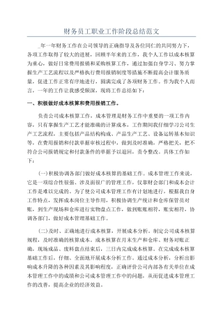 财务员工职业工作阶段总结范文