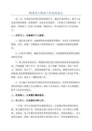 财务员工职业工作总结范文