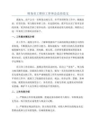 财务员工职位工作体会总结范文
