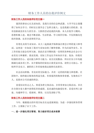 财务工作人员的自我评价例文