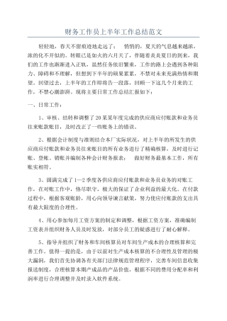 财务工作员上半年工作总结范文