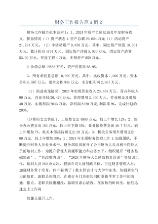 财务工作报告范文例文