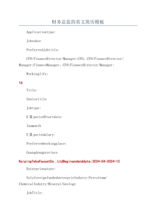 财务总监的英文简历模板