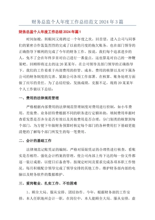 财务总监个人年度工作总结范文2024年3篇
