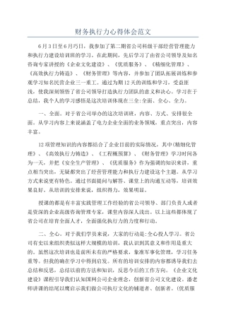 财务执行力心得体会范文