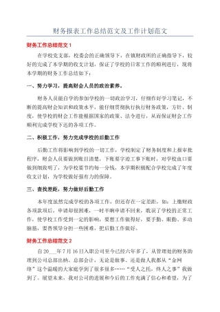财务报表工作总结范文及工作计划范文