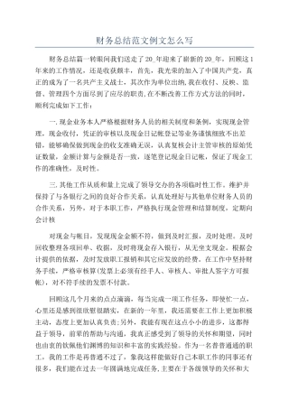 财务总结范文例文怎么写