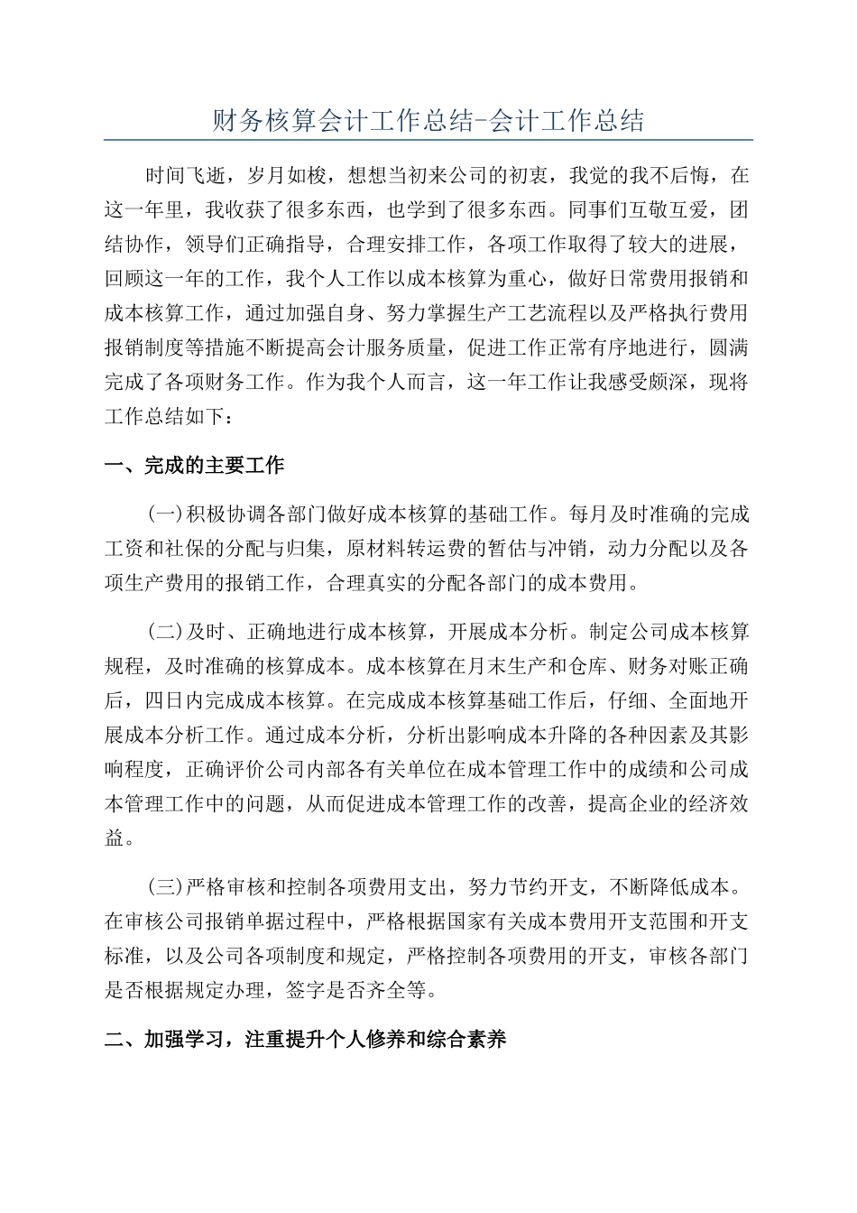 财务核算会计工作总结-会计工作总结_第1页
