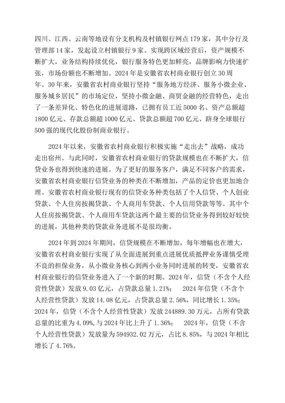 财务管理专业安徽省农村商业银行信贷调查报告范文_第2页