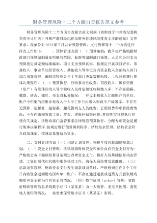 财务管理风险十二个方面自查报告范文参考