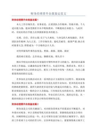 财务经理晋升自我鉴定范文