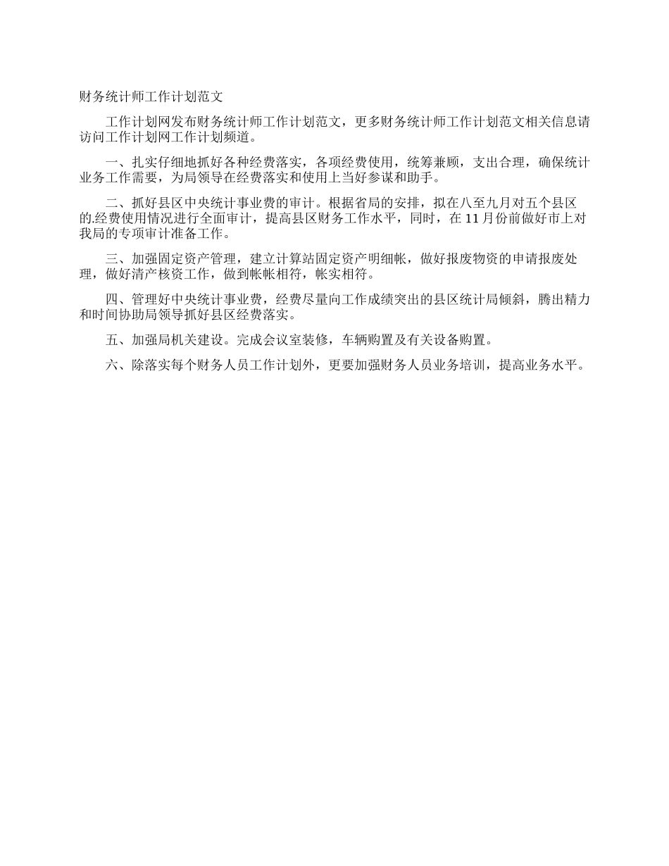财务统计师工作计划范文_第1页