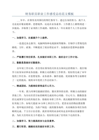 财务职员职业工作感受总结范文模板