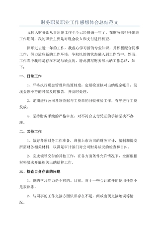 财务职员职业工作感想体会总结范文