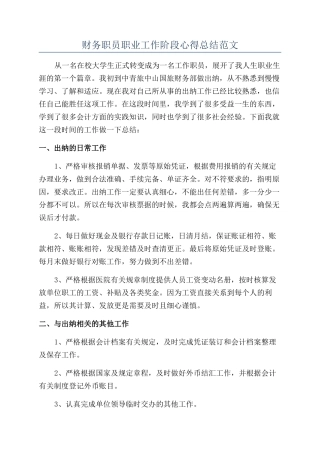 财务职员职业工作阶段心得总结范文