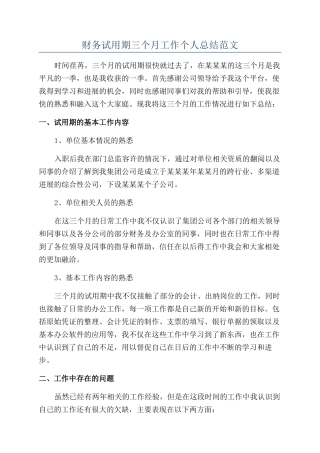 财务试用期三个月工作个人总结范文