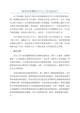 财务试用期转正个人工作总结范文
