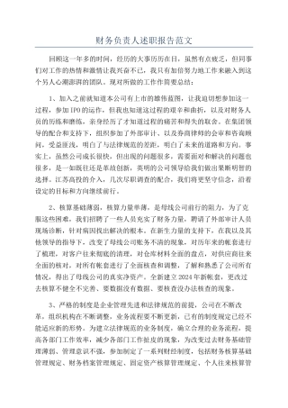 财务负责人述职报告范文