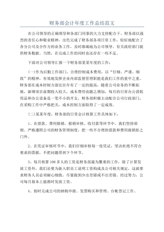 财务部会计年度工作总结范文