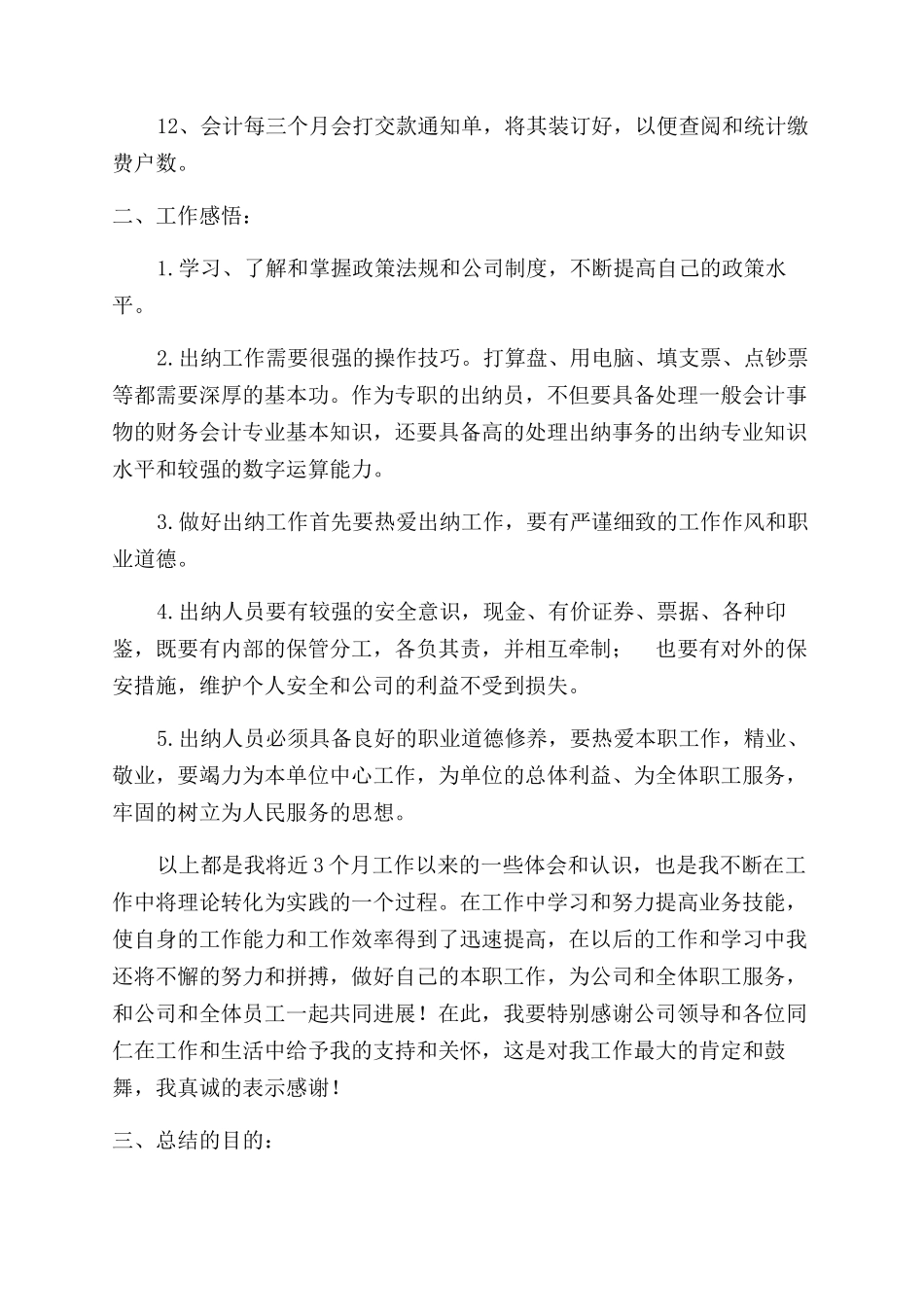 财务部出纳人员工作总结范文_第2页