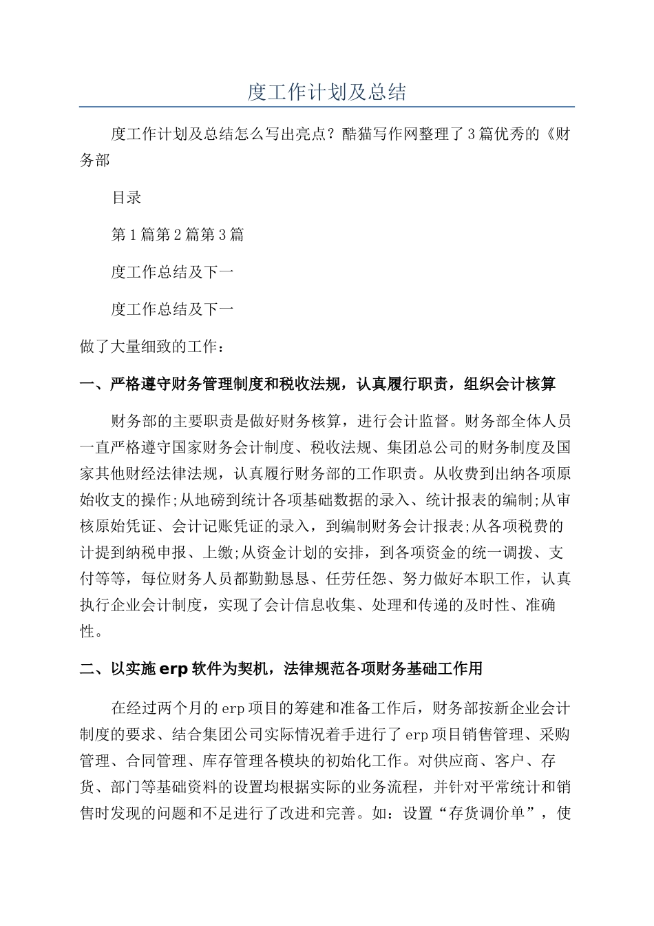 财务部年度工作计划及总结_第1页