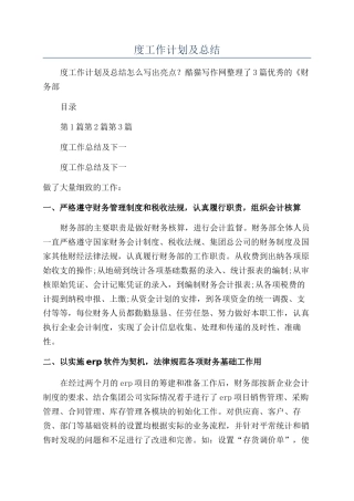 财务部年度工作计划及总结