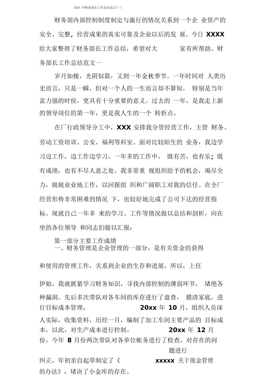 财务部长工作总结范文_第1页