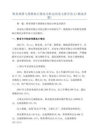 财务预算与预算执行情况分析总结范文报告范文