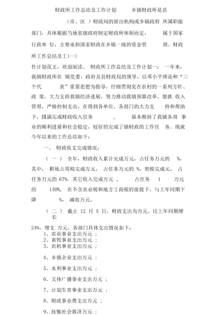 财政所工作总结及工作计划