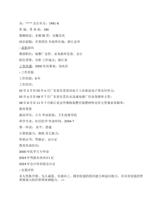 货仓主管简历范文