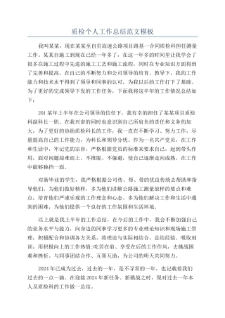 质检个人工作总结范文模板