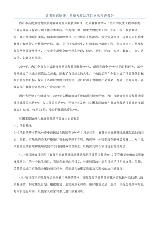 贫困家庭脑瘫儿童康复救助项目支出自查报告