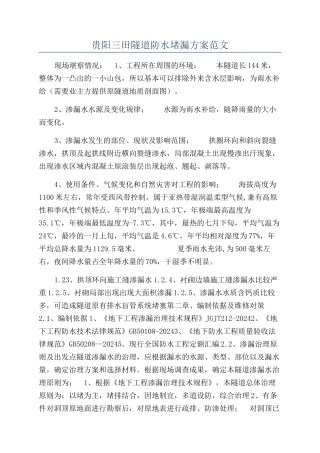 贵阳三田隧道防水堵漏方案范文