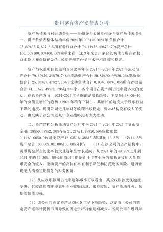 贵州茅台资产负债表分析