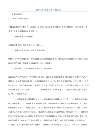 贵阳三田隧道防水堵漏方案