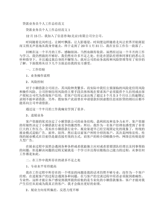 贷款业务员个人工作总结例文
