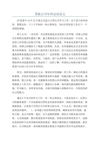 贷款公司年终总结范文