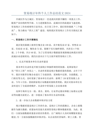 贸易统计年终个人工作总结范文2024