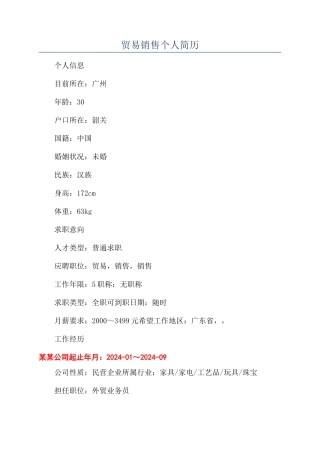 贸易销售个人简历