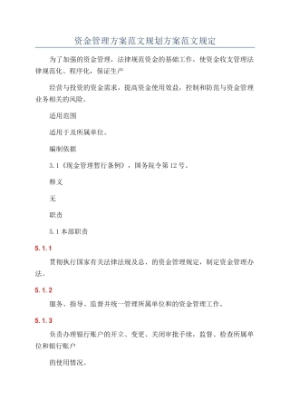 资金管理方案范文规划方案范文规定