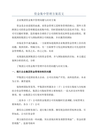资金集中管理方案范文