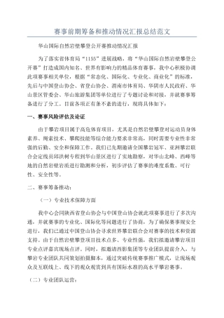 赛事前期筹备和推进情况汇报总结范文