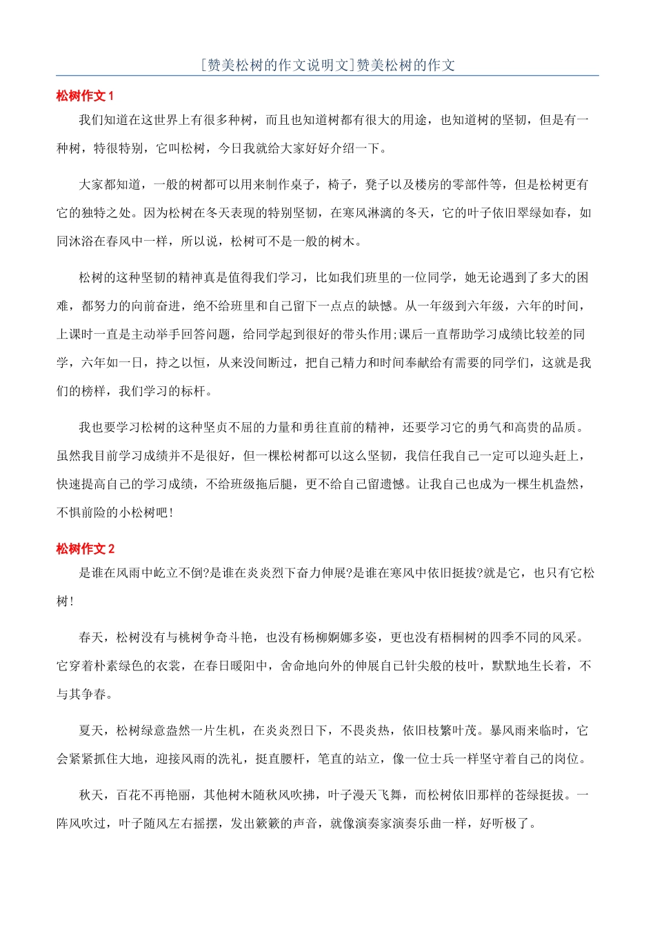 赞美松树的作文_第1页